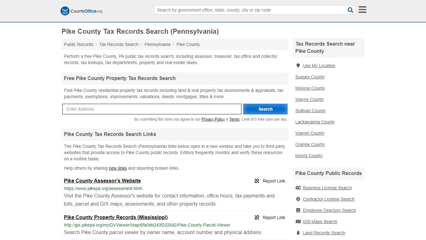 Pike County Tax Records Search (Pennsylvania) - County Office
